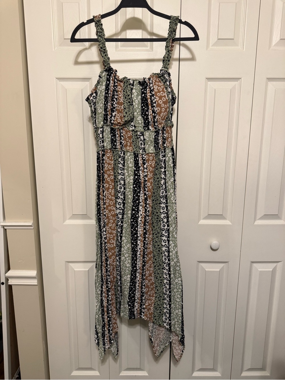 Floral Smocked Sundress in Green, Black & Brown